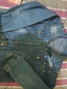 Stylish Pearl Embellished Denim Jacket