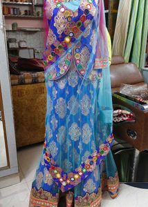 Stunning Blue &amp; Gold Lehenga Choli Set