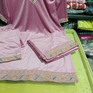 V Neck Embroidery Work Kurti Set