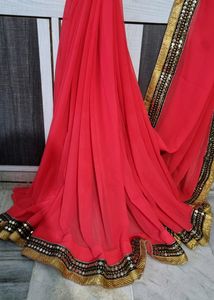 Red And Gold Toned Sequence Embroidered Saree