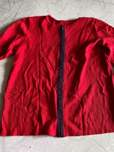 Red Front-Zip Casual Shrug / Cardigan