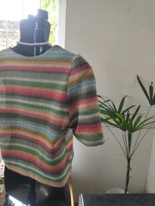 Colorful Striped Cropped Cardigan