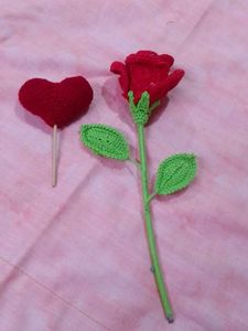 Handmade Crochet Rose and Heart