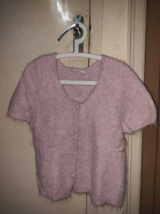 Baby Pink Fuzzy Button-Up Cardigan