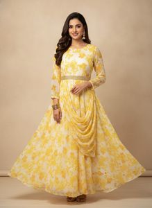 pretty yellow floral anarkali