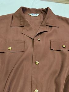 Chic Brown Long Sleeve Button-Up Top