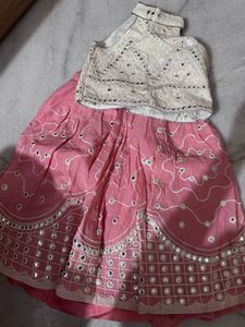 Kids white n pink embroidered Lehenga Choli Set