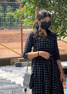Chic Black & White Checkered Midi Dress