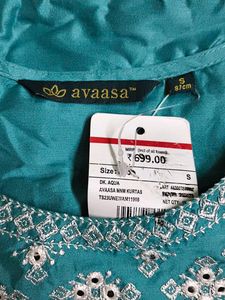 Teal Embroidered Kurta with Tag
