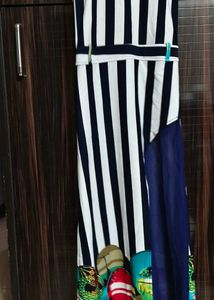 Striped Sleeveless Party Dress, slit dress