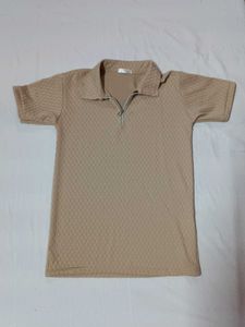 Classic Beige Zip-Neck Polo Shirt