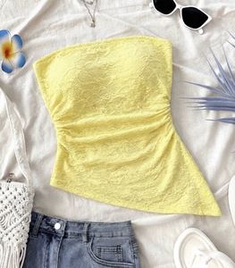 SAVANA Yellow Lace Tube Top