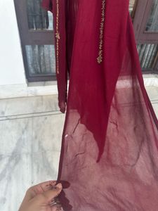 Maroon Embroidered Kurta Set