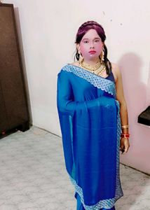 Vibrant Blue Embellished Saree