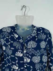 Navy Blue Printed  A Line Long Kurta Women's