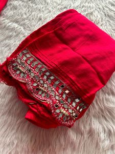 Negotiable Red Kurta Set with Mirror Work