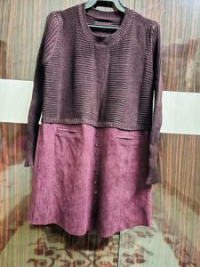 Burgundy Knit & Suede Dress