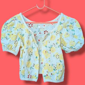 Floral Puff Sleeve Cropped Cardigan