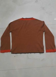 Brown V-Neck Long Sleeve Top