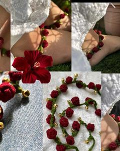 Crochet Rose Anklets with Bells