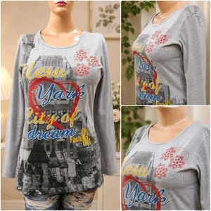 Grey New York Graphic Long Sleeve Top