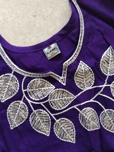 Elegant Purple Kurta with Silver Leaf Embroidery