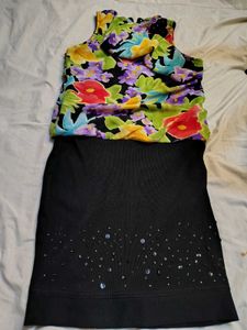 Floral Print Sleeveless Dress with Sequins