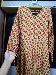Yellow &amp; Red Printed Anarkali Kurta Set