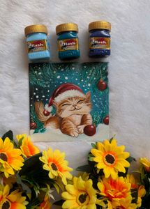 Mini Adorable Christmas Cat Painting