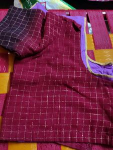 Maroon &amp; Gold Checked Blouse