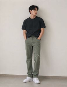 Blue Saint Olive Green Distressed Jeans