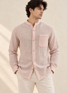 Men's Band Collar Linen Shirt