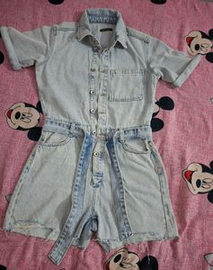 Light Wash Denim Short Jumpsuit