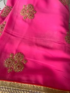 Bubblegum Pink Saree Heavy work &amp; Red velvet borde