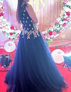 Elegant Navy Blue Embroidered Gown