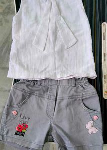 Cute Girls White Top &amp; Grey Shorts Set