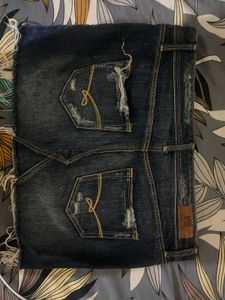Distressed Blue Denim Mini Skirt