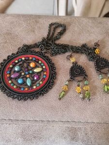 vintage boho antique bronze mandala necklace and d