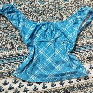 Blue Plaid Square Neck Top