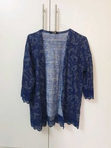 Blue Paisley Print Open Front Cardigan