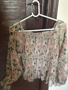 Floral Smocked Square Neck Top