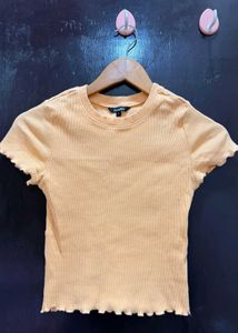 Korean Cute Lettuce Hem Ribbed Tee