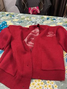 Red "Vegan" Cardigan Sweater