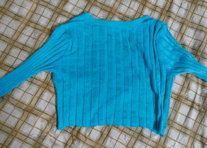 Blue Ribbed Knit Cardigan