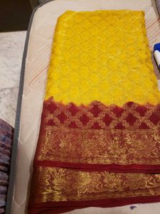 Vibrant Yellow &amp; Red Saree