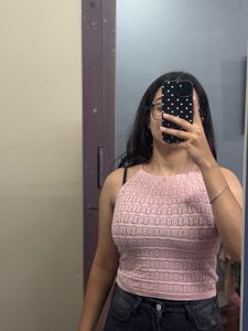Pink Cropped Halter Top