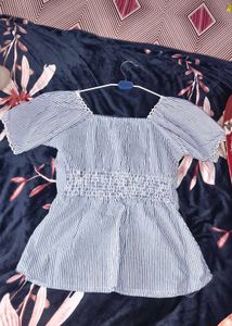 Blue Striped Puff Sleeve Top