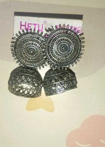 Oxidized Silver Jhumka Earrings
