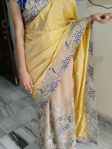"Exquisite Net Silk Saree with Peacock Lace Design