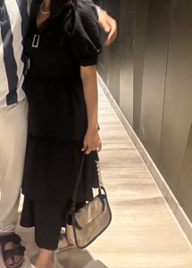 Elegant Black Tiered Midi Dress